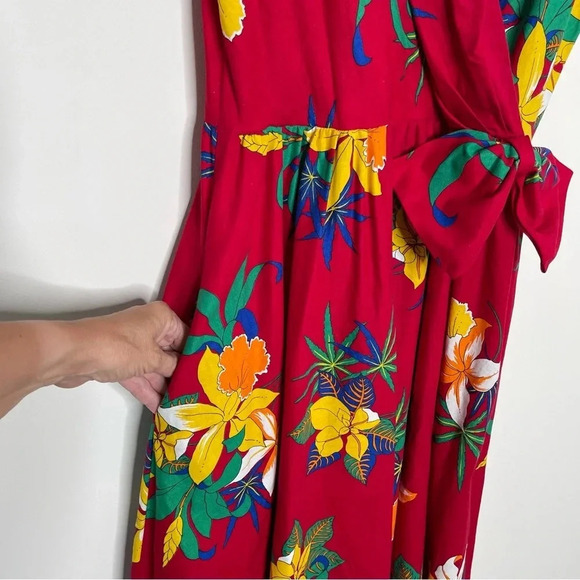 Vintage Y2K Act 1 sz 14 Tropical Floral Sleeveless Midi Fit and Flare Dress - Picture 4 of 13